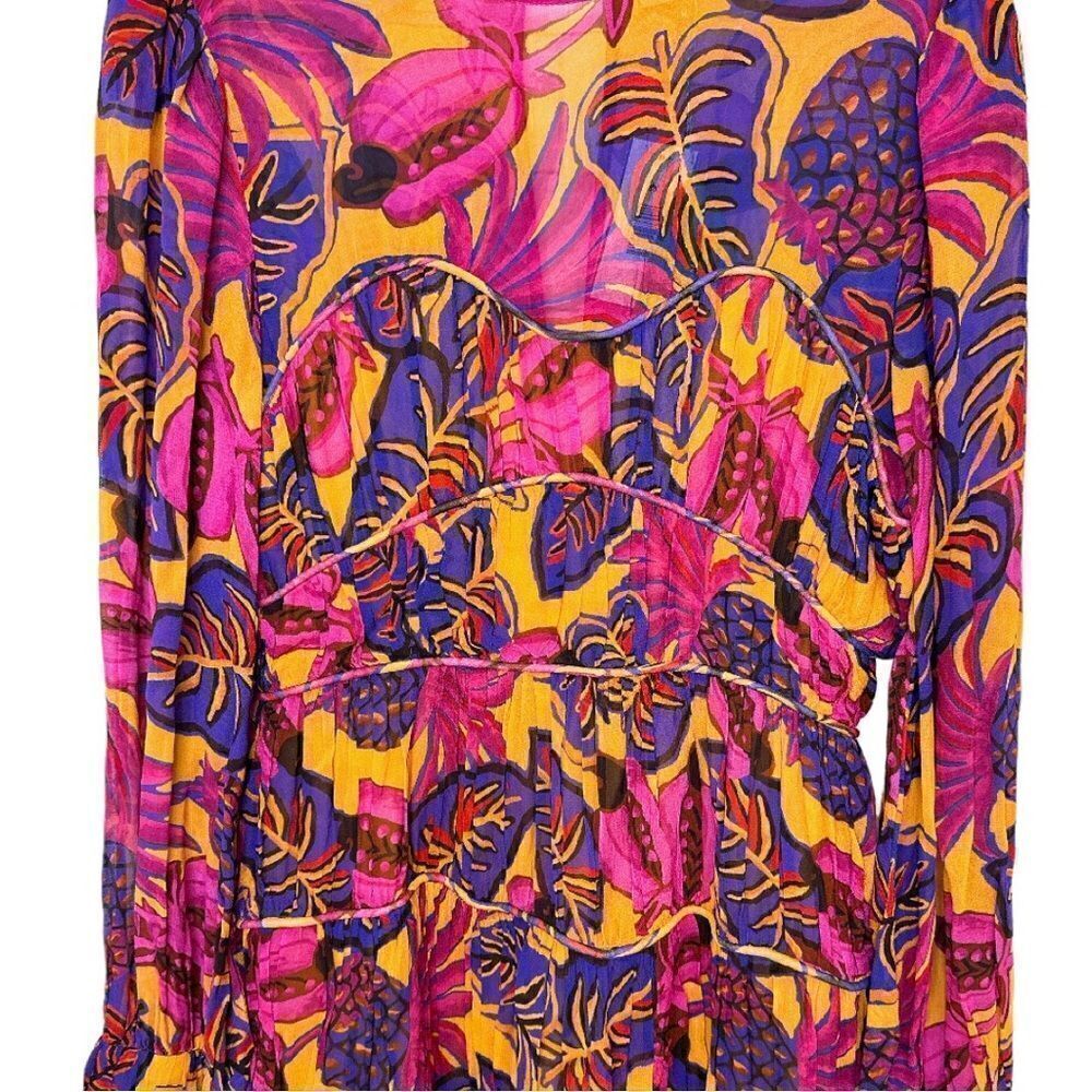 FARM RIO Yellow Fruit Dream Long Sleeve Mini Dress NWT - Picture 6 of 12
